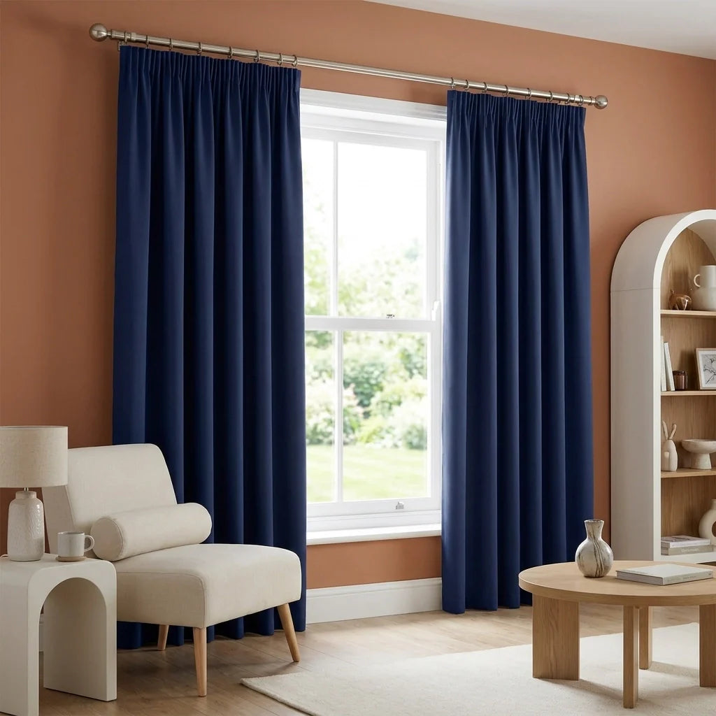 Essential 95% Navy Thermal Blackout Pencil Pleat Curtains