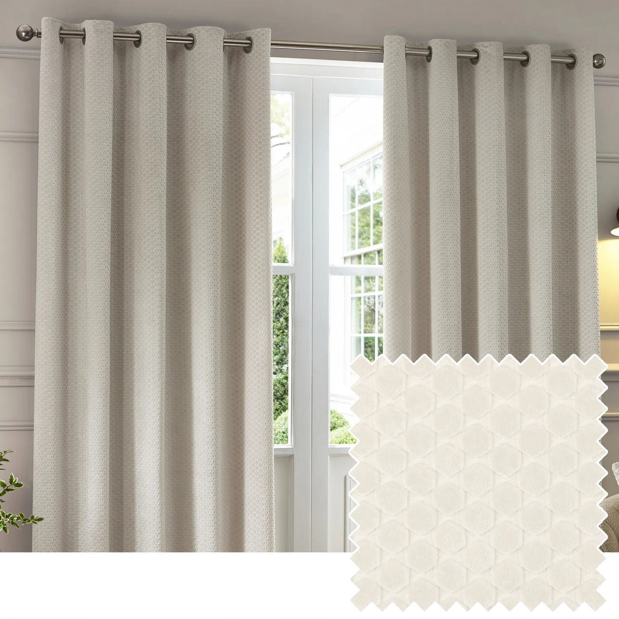 Neptune Fully Lined Velvet Eyelet Curtains Ivory - image 2