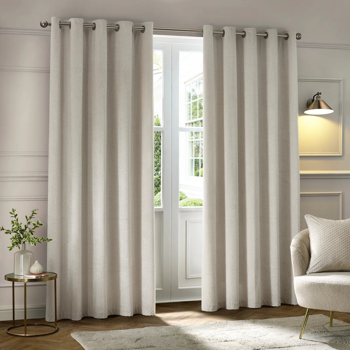 Neptune Fully Lined Velvet Eyelet Curtains Ivory - image 3