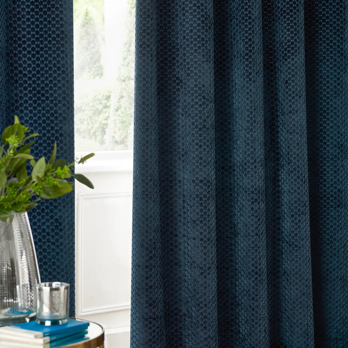 Neptune Fully Lined Velvet Eyelet Curtains Navy - image 6