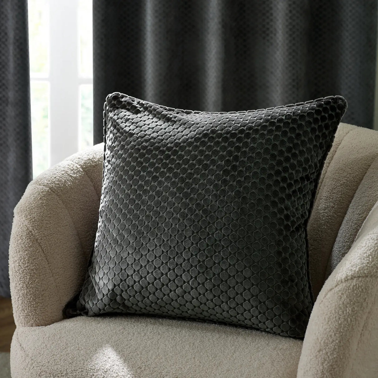 Neptune Velvet Cushion Cover Charcoal 50 x 50cm - image 1