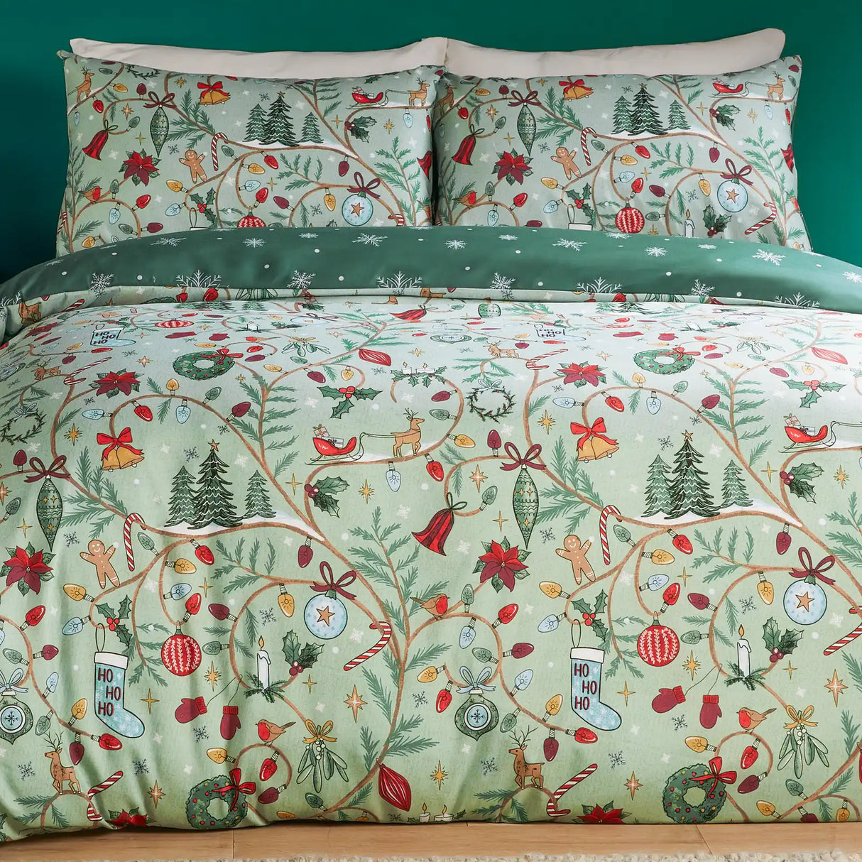 Noelle Soft Touch Reversible Duvet Cover Set Green - image 4
