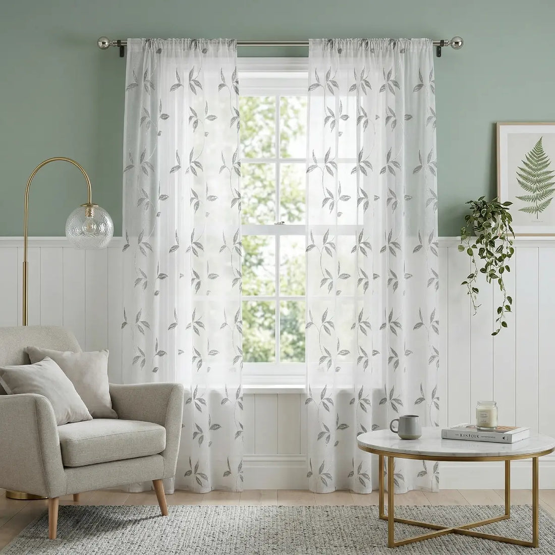 Oasis Leaf Slot Top Grey Voile Curtains Panel
