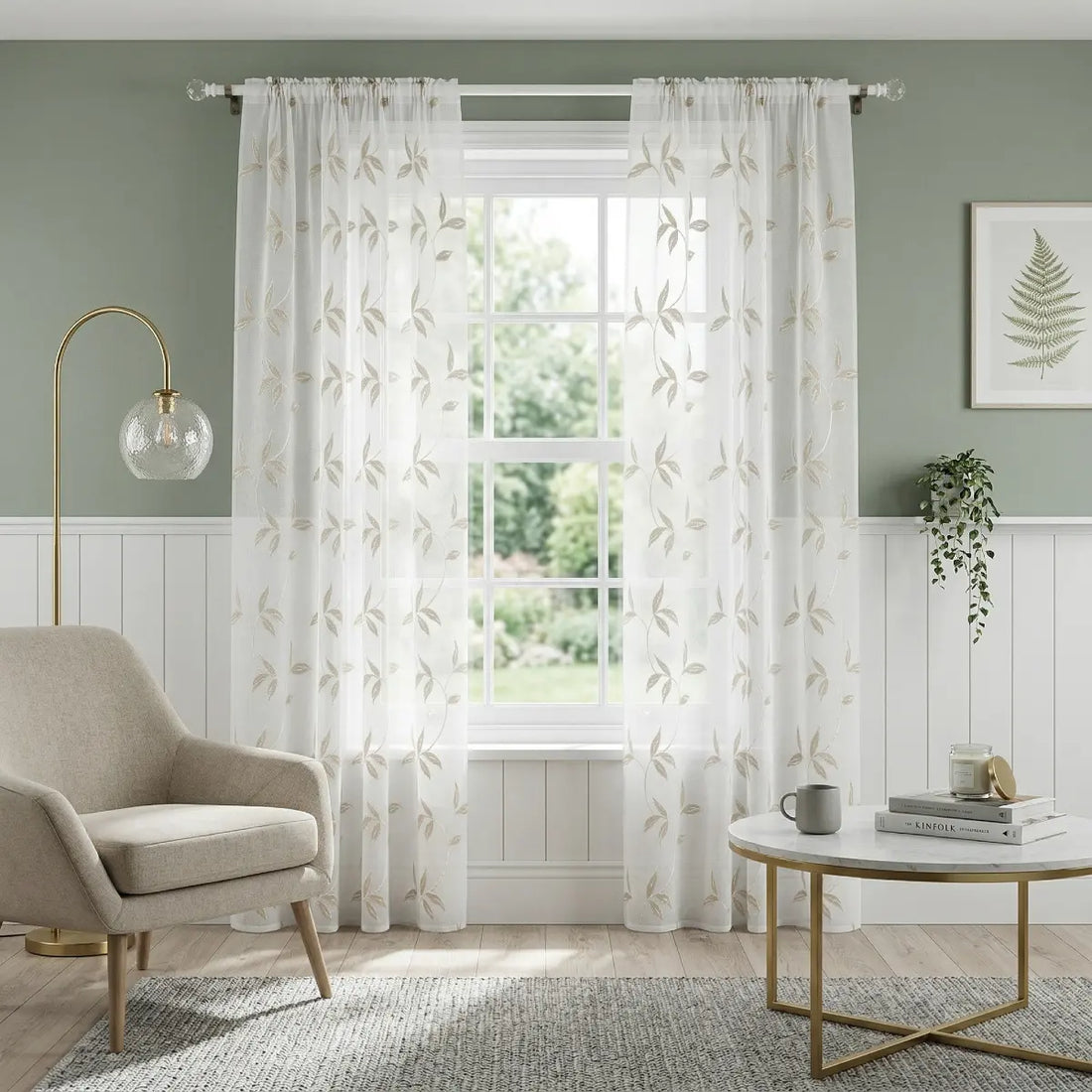 Oasis Leaf Slot Top Natural Voile Curtains Panel