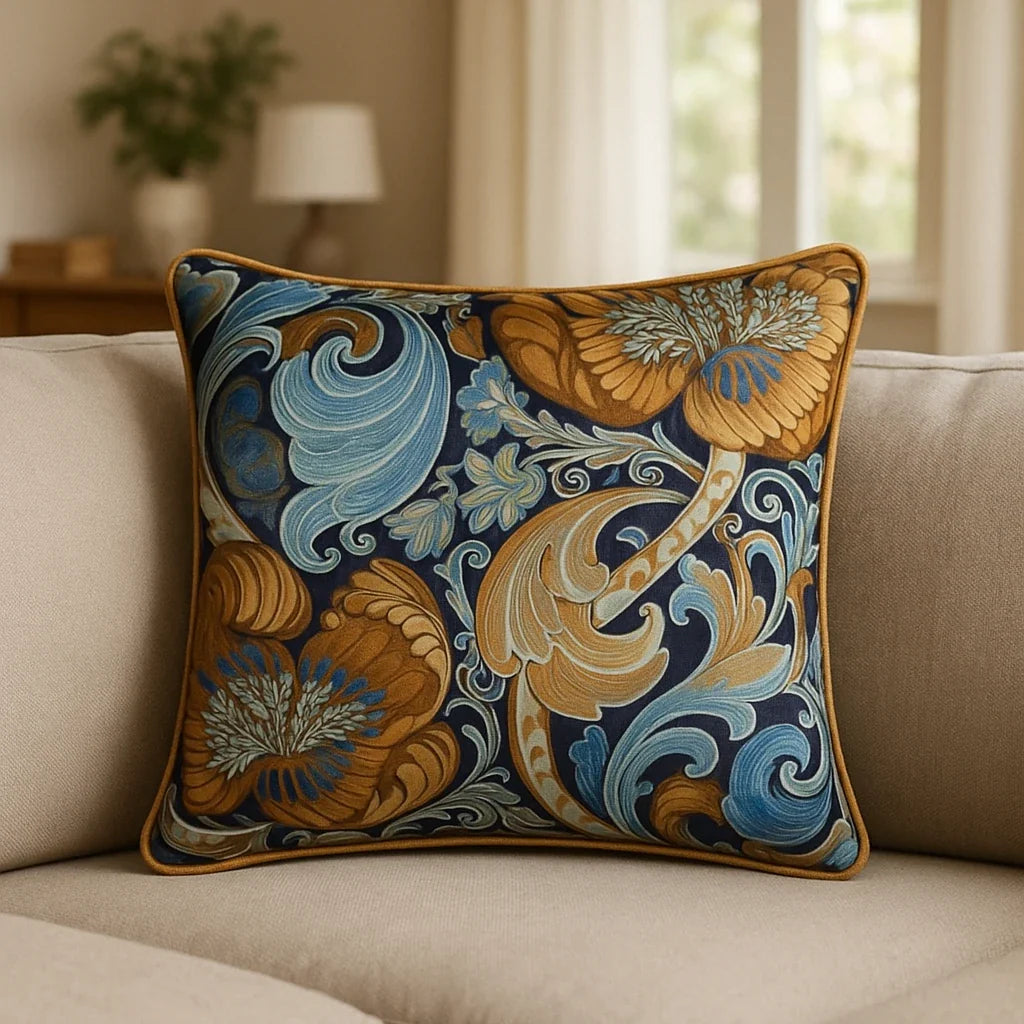 Laurence Llewelyn-Bowen Down the Dilly Blue Ochre Cushion Cover 43cm x 43cm - Ochre