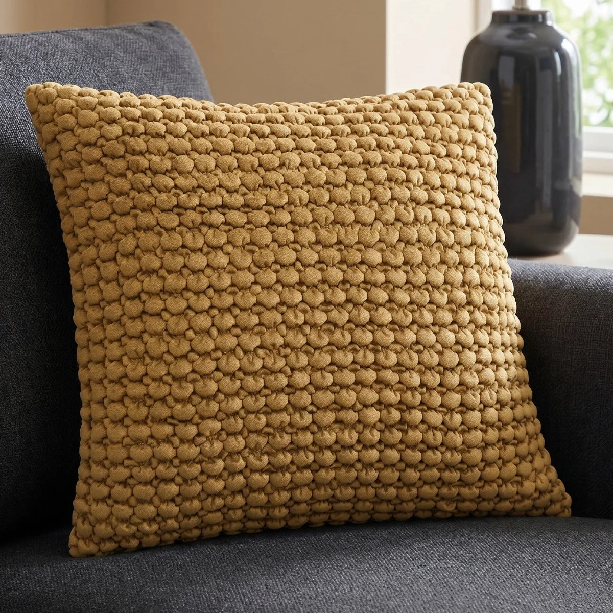 Bobble Textured Filled Cushion / Cover 55 x 55cm 22" x 22" - Ochre
