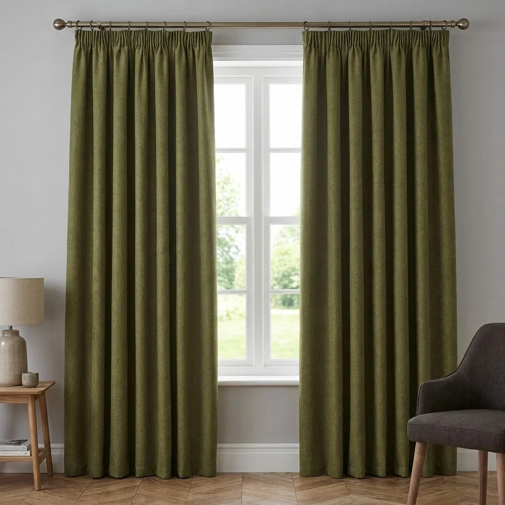 Dawn Lined Olive Thermal Blackout Pencil Pleat Curtains