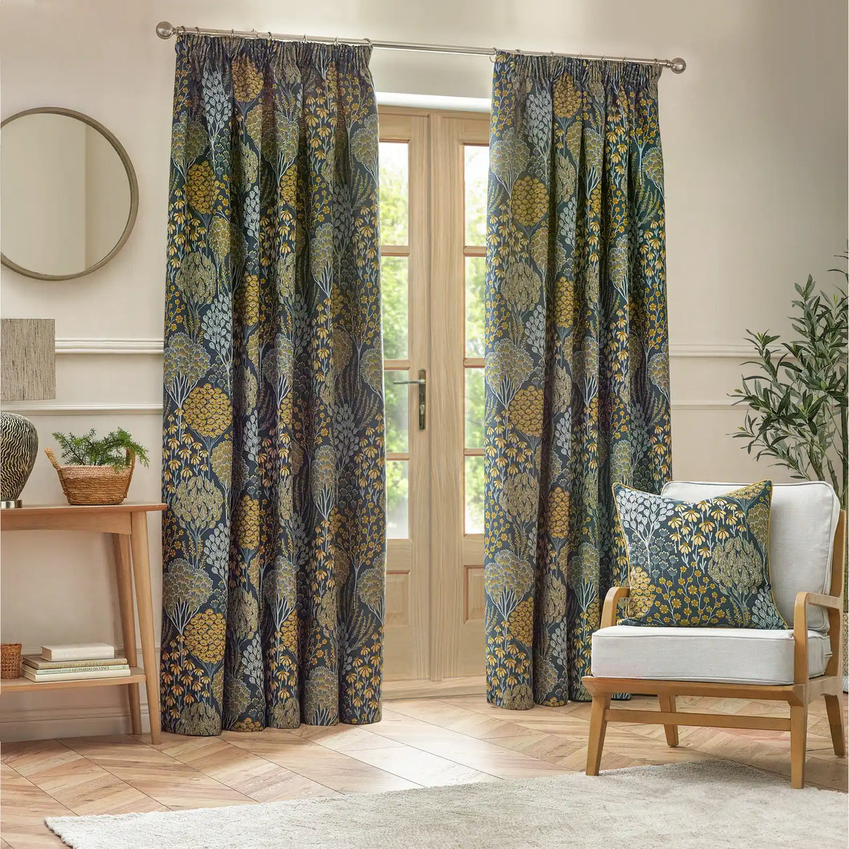Ophelia Floral Jacquard Cushion Cover Blue/Saffron 50 x 50cm - image 5