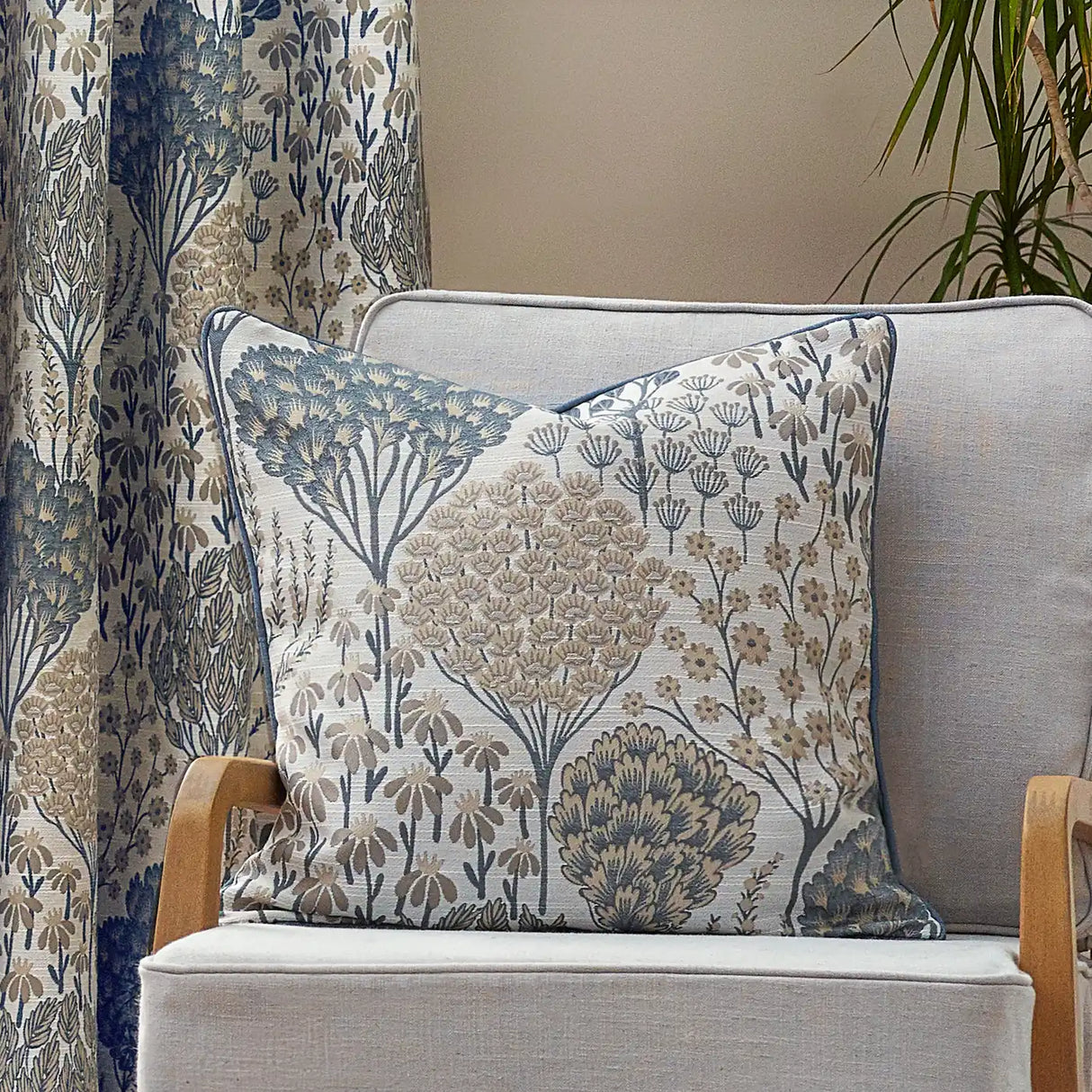 Ophelia Floral Jacquard Cushion Cover Wedgewood 50 x 50cm - image 1