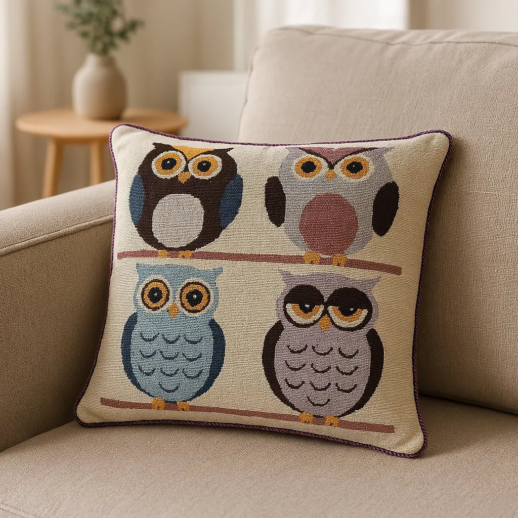 Tapestry Velvet Cushion Cover 45cm x 45cm - Owls