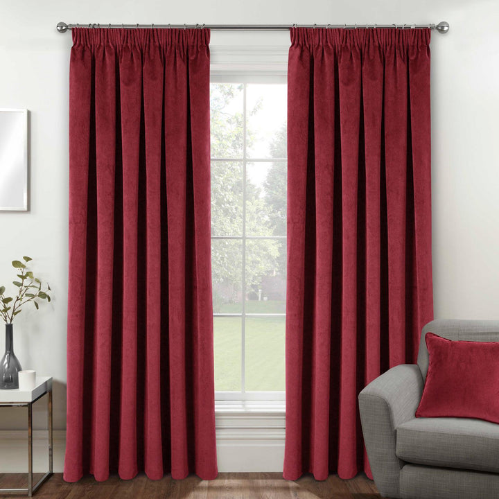 Oxford Velvet Blackout Tape Top Curtains Red - Ideal