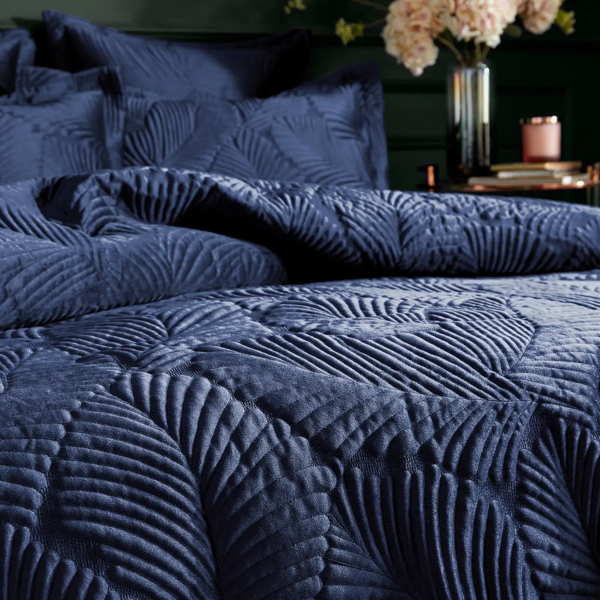 Palmeria Quilted Navy 100% Cotton Duvet Cover Bedding Set - additional product view 1