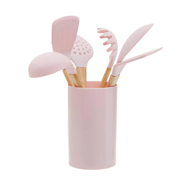 Pink 7 Piece Silicone Utensil Set in Holder - Ideal