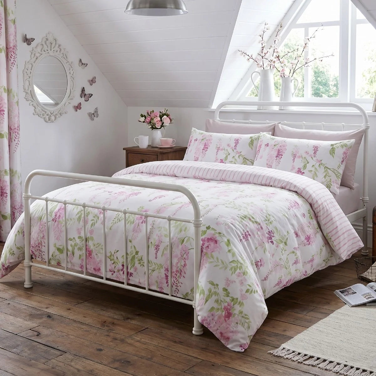 Wisteria Floral Duvet Cover Set - Pink