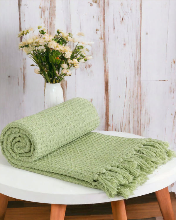 Honeycomb Waffle Recycled Cotton Throw Pistachio