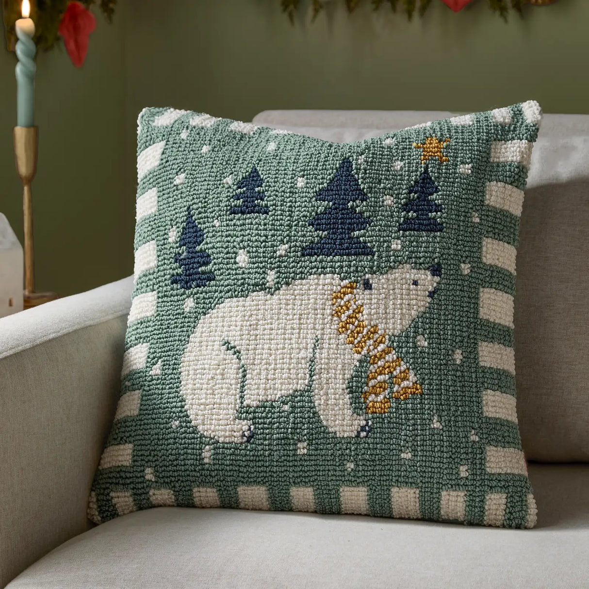Polar Bear Tufted Cushion Cover Frosty Blue 45 x 45cm - image 1