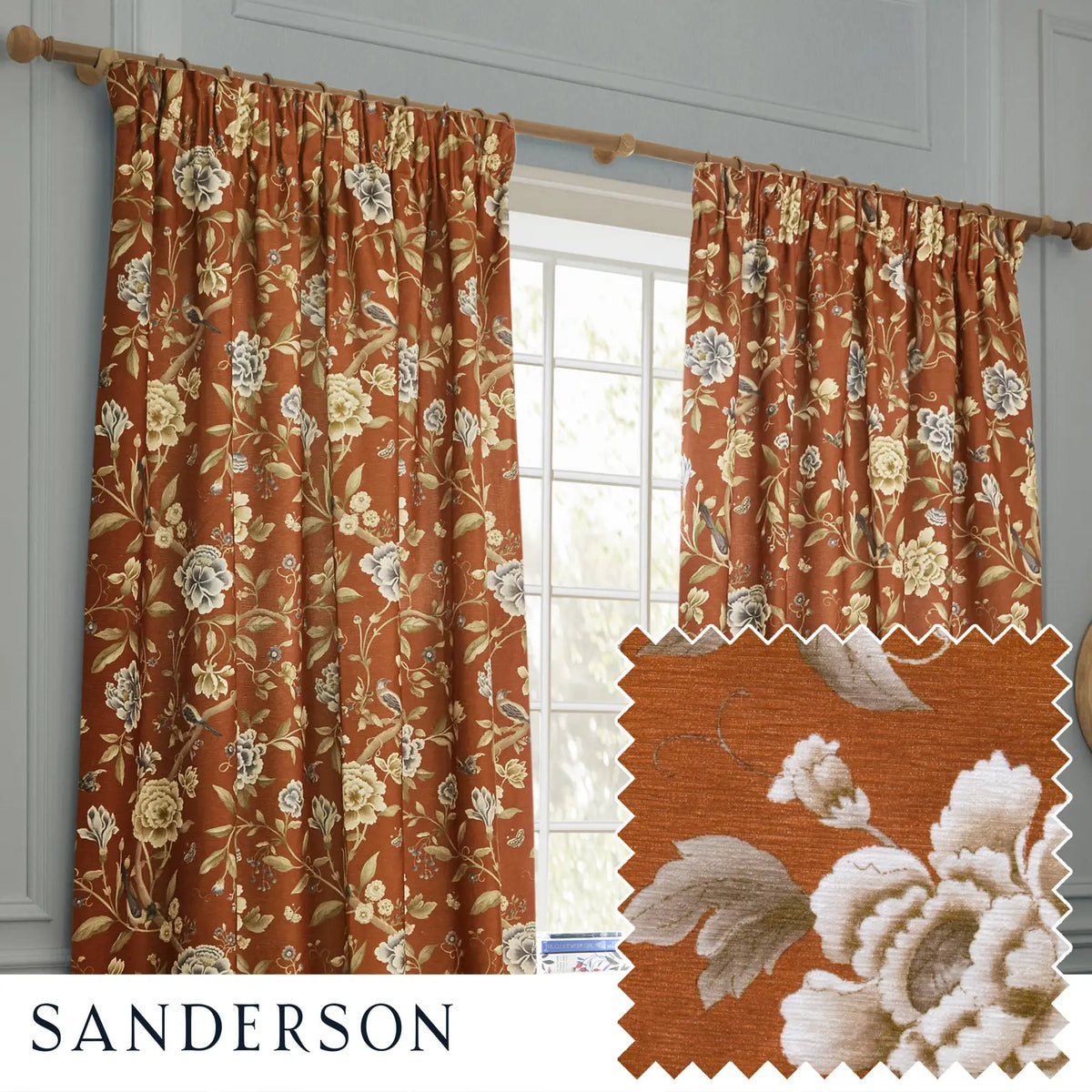 Porcelain Garden Rust Thermal Dimout Pencil Pleat Curtains - additional product view 1