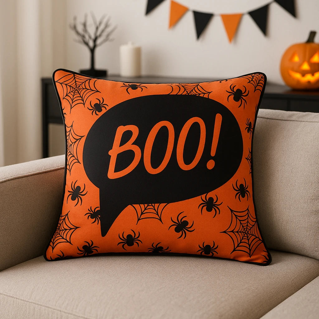 Bedlam Boo! Halloween Orange Cushion Cover 43cm x 43cm