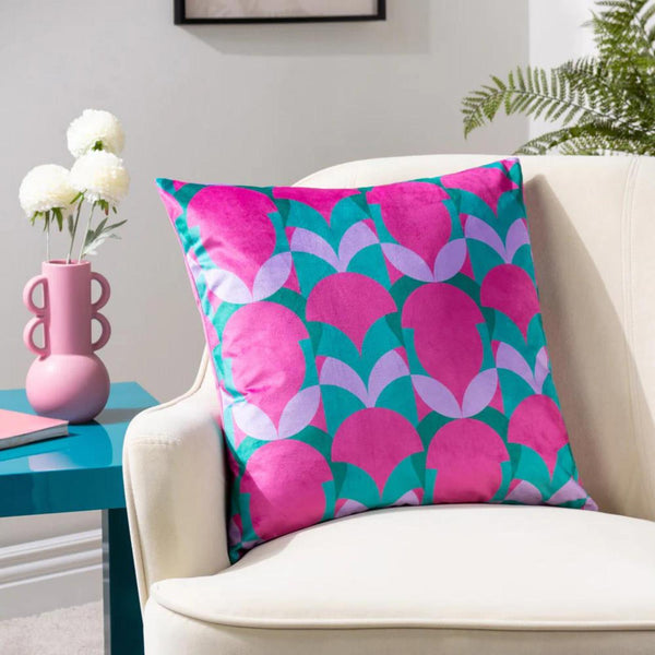 Raeya Art Deco Pink + Jade Cushion Cover 18" x 18" - Ideal