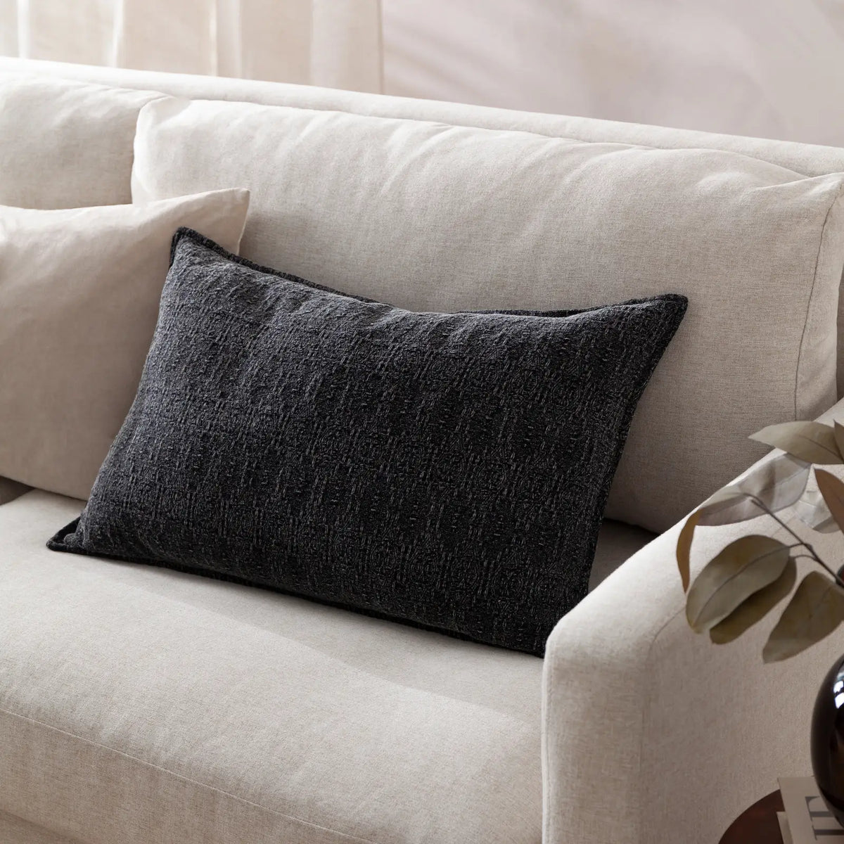 Ramas 100% Cotton Black Cushion Cover or Filled Cushion 40cm x 60cm - additional product view 1
