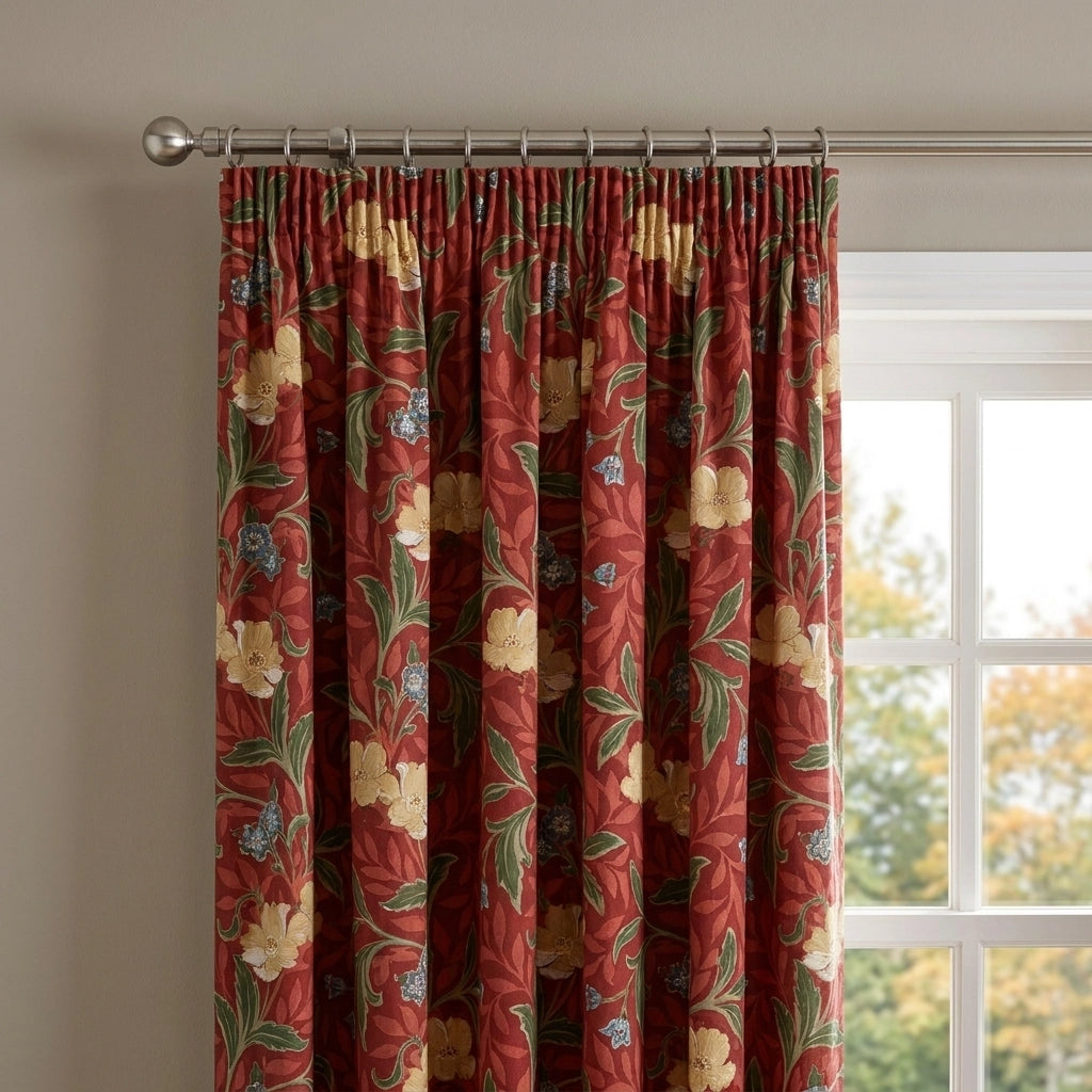 Sandringham Floral Pencil Pleat Tape Top Curtains 5