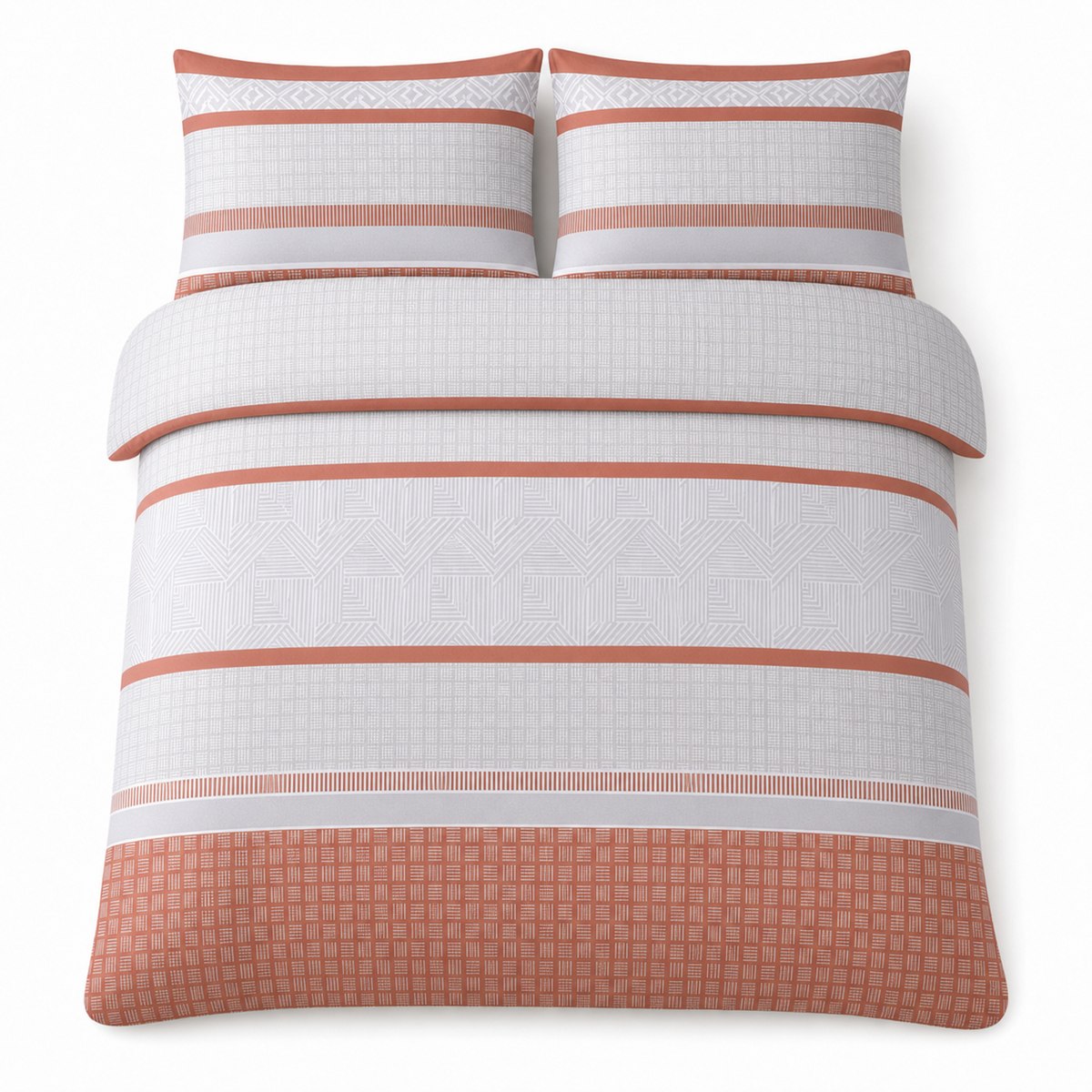 Overhead flat lay of the Rico Polycotton Duvet Cover Set in natural with two matching pillowcases