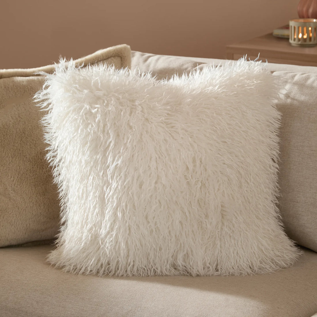 Rowan Faux Fur Cushion Cover Ecru 50 x 50cm