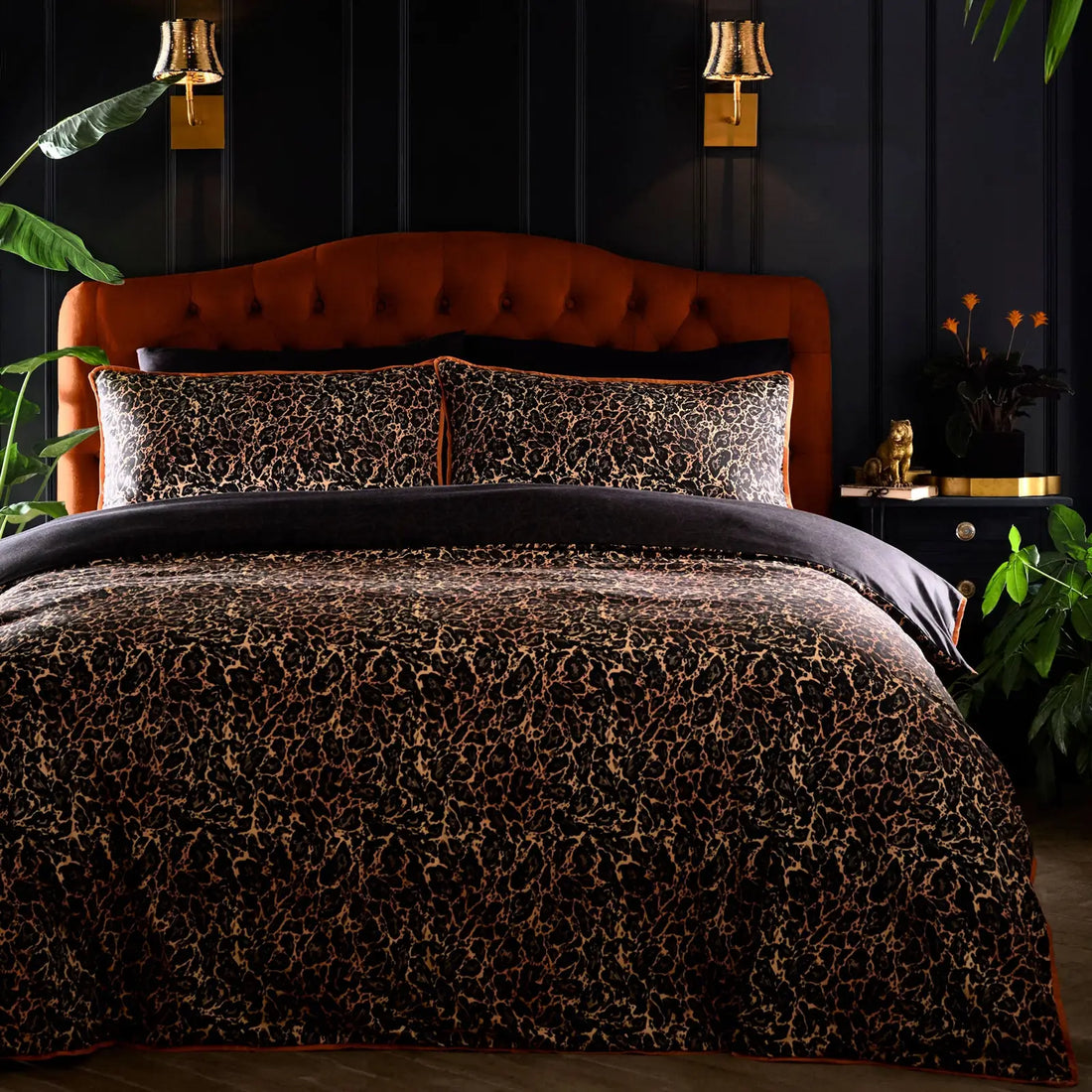 Roxy Leopard Print Black 100% Cotton Duvet Cover Set