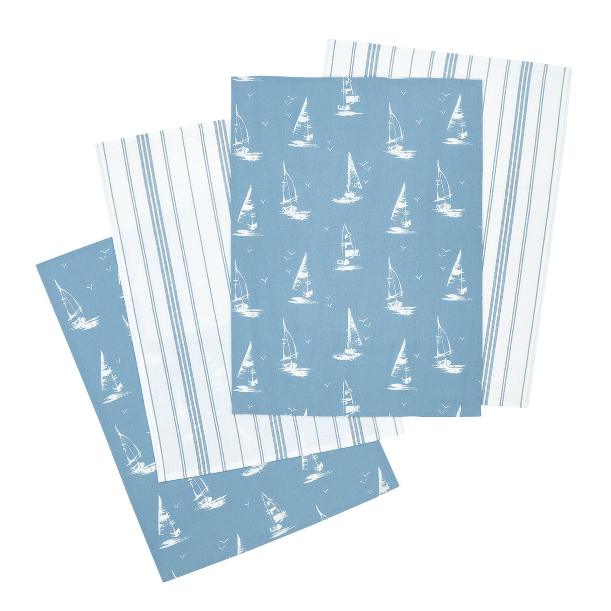 Catherine Lansfield Salcombe Boats Cotton 50x70cm Kitchen Tea Towel Pack of 4 Blue
