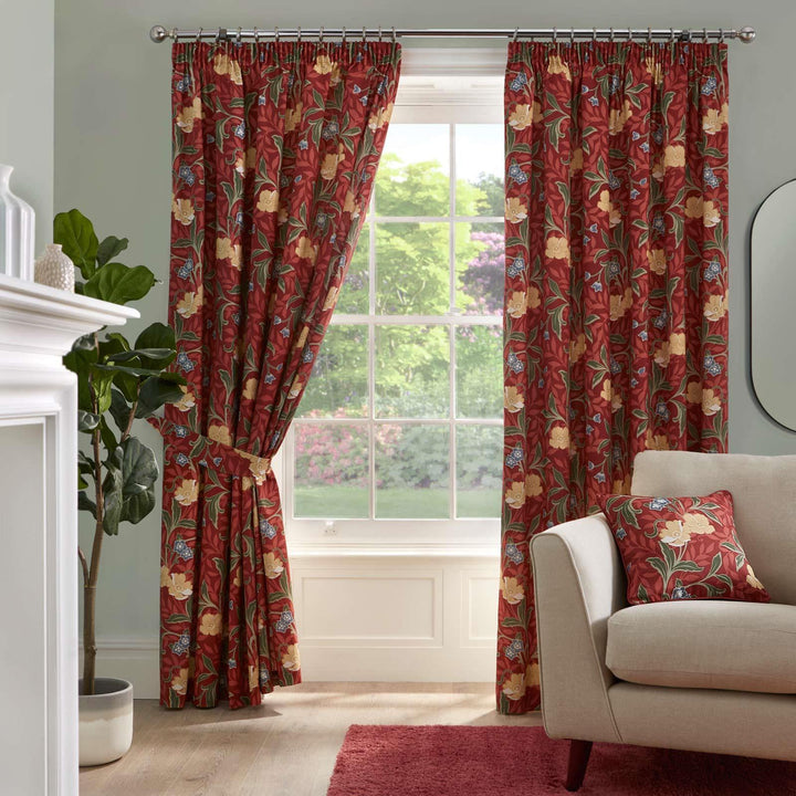 Sandringham Tape Top Curtains Red - Ideal