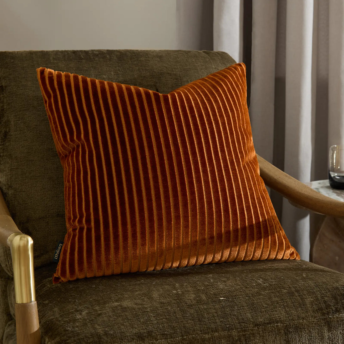 Savoy Stripe Velvet Cushion Cover Brick 50 x 50cm
