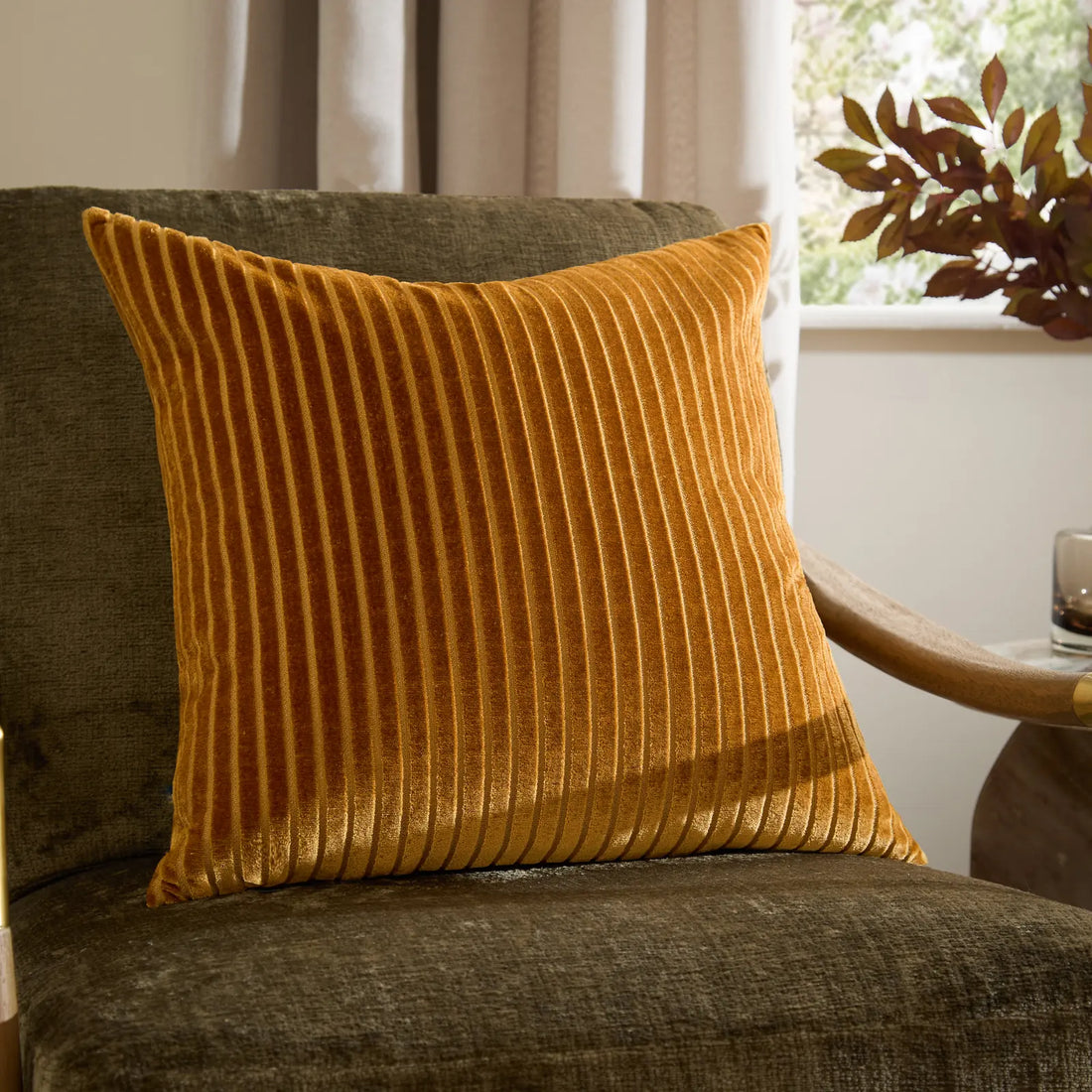 Savoy Stripe Velvet Cushion Cover Gold 50 x 50cm