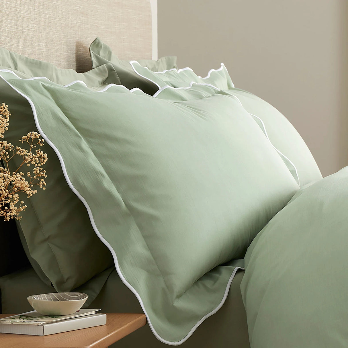 Scallop Edge Green 100% Cotton Duvet Cover Set - product image 2