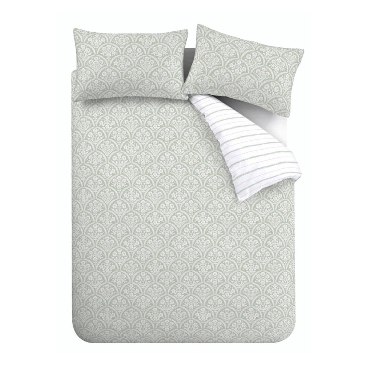 Bianca Scallop Floral 200 Thread Count Cotton Percale Reversible Single Duvet Cover Set with Pillowcase Green