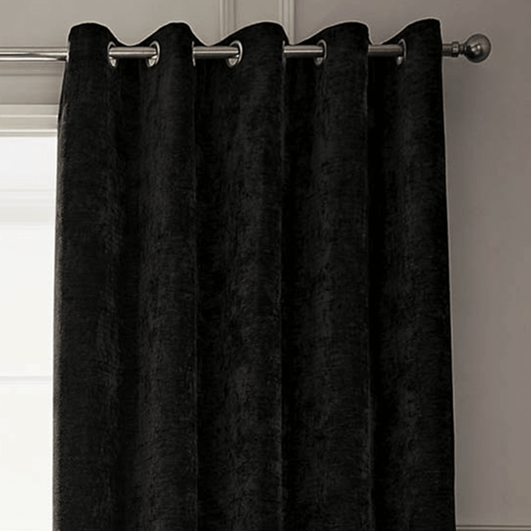 Selene Luxury Chenille Weighted Eyelet Curtains Black - Ideal