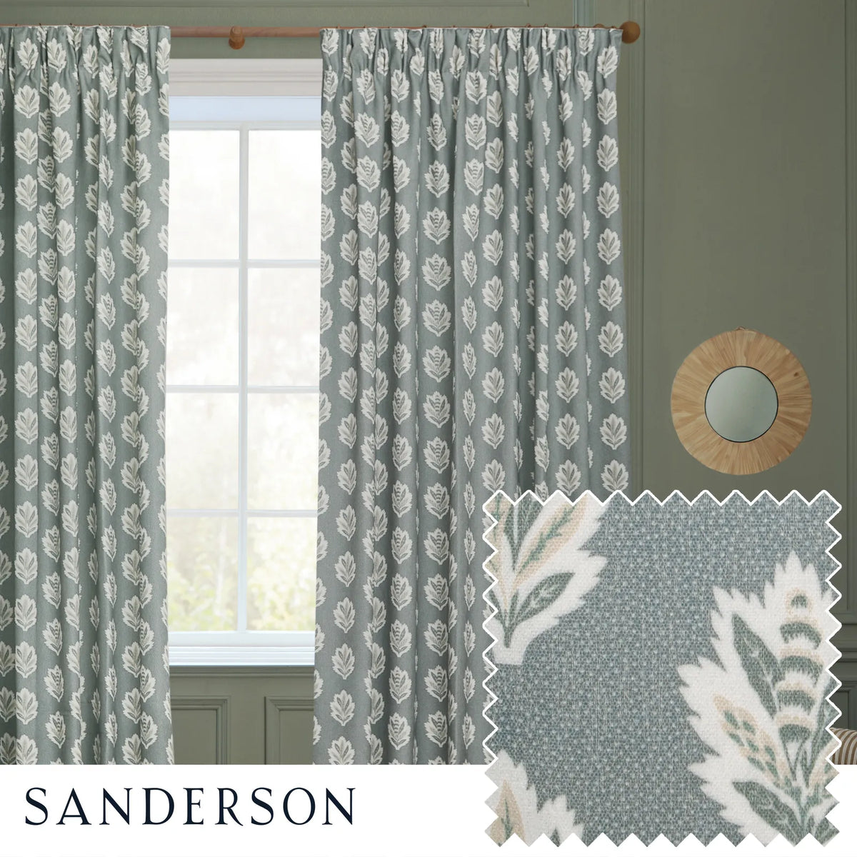 Sessile Leaf Delph Blue Pencil Pleat Curtains - additional product view 1