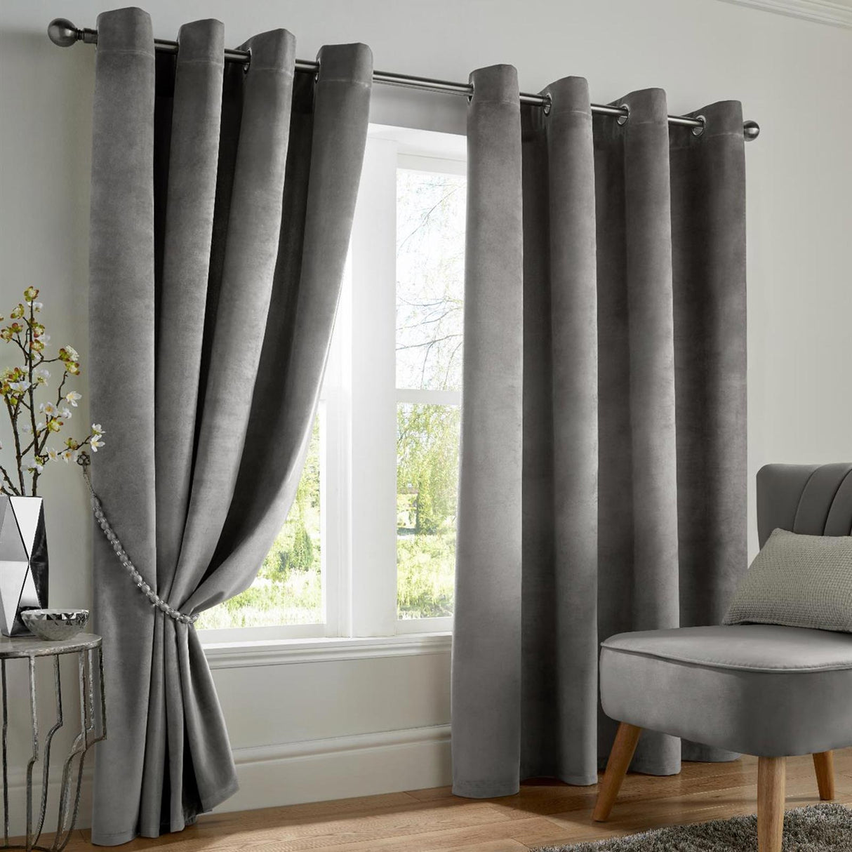 Velvet Blackout Eyelet Curtains Silver Eyelet Curtains Alan Symonds 46'' x 54''