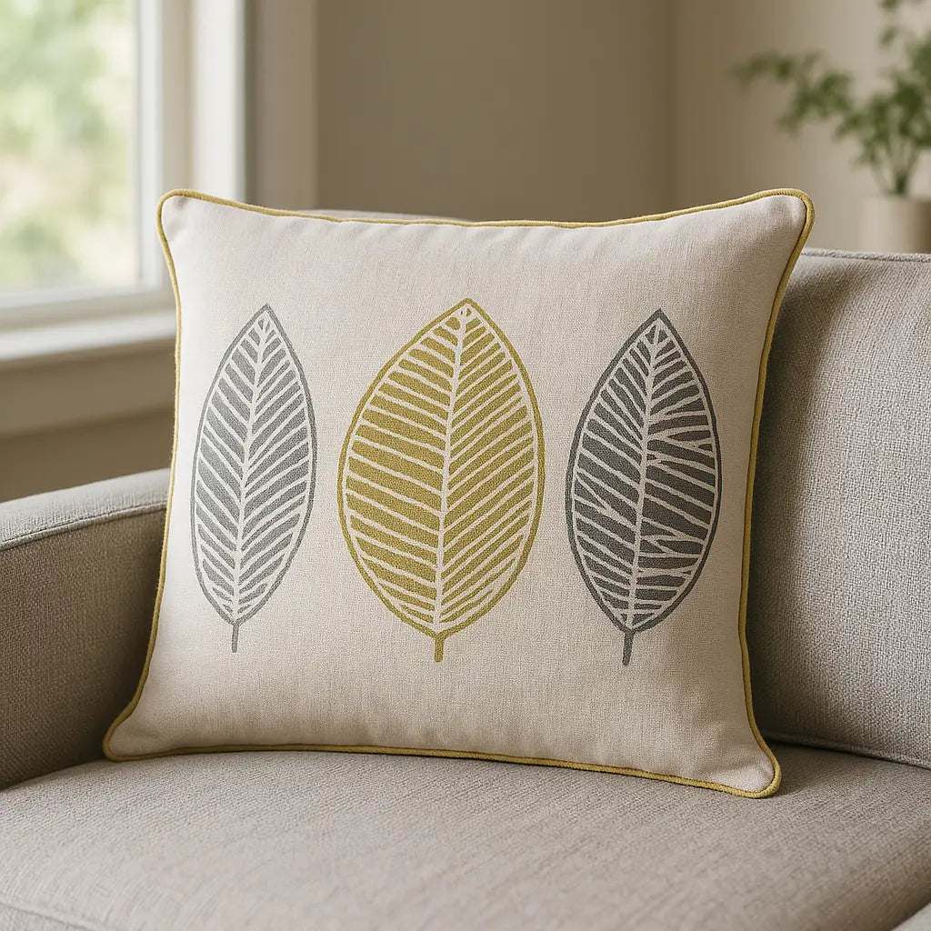 Fusion Skandi Leaf Ochre Cotton Cushion Cover 43cm x 43cm