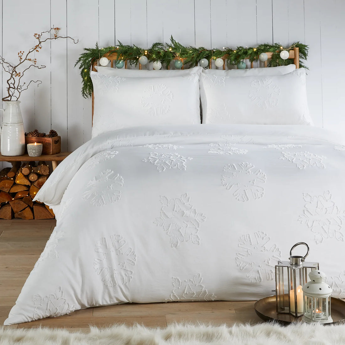 Snow Crystal Tufted Soft Touch Duvet Cover Set White