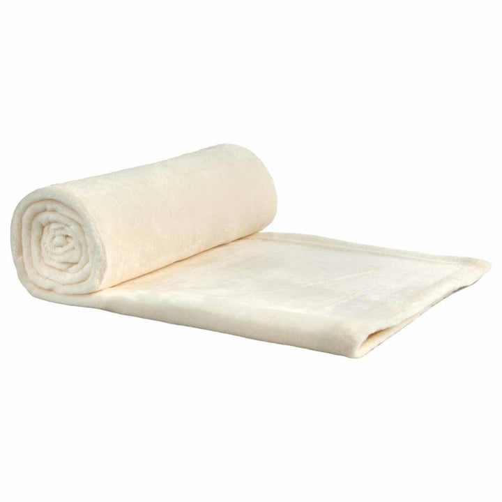 Snug Flannel Fleece Blanket Super Soft Throw in Cream - Ideal