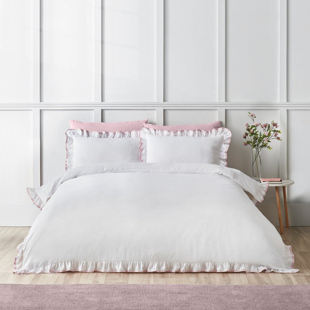 Catherine Lansfield So Soft Mono Frill Duvet Cover Set with Pillowcase White / Blue White / Pink