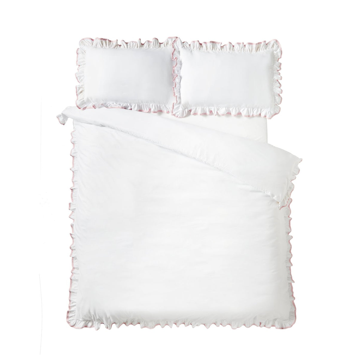 Catherine Lansfield So Soft Mono Frill Duvet Cover Set with Pillowcase White / Blue White / Pink