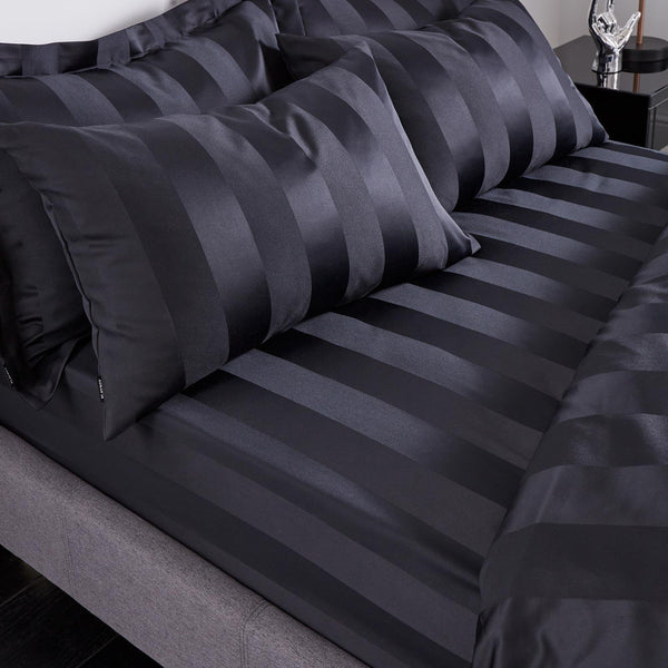 Soft Satin Stripe Black Fitted Sheet - Ideal
