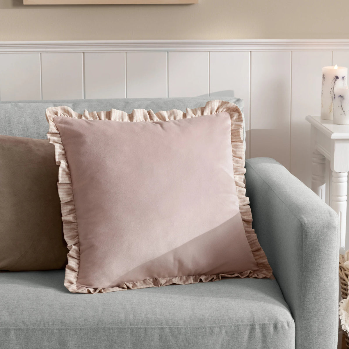 Solene Ruffle Velvet Pink Cushion Cover or Filled Cushion 45cm x 45cm - additional product view 1