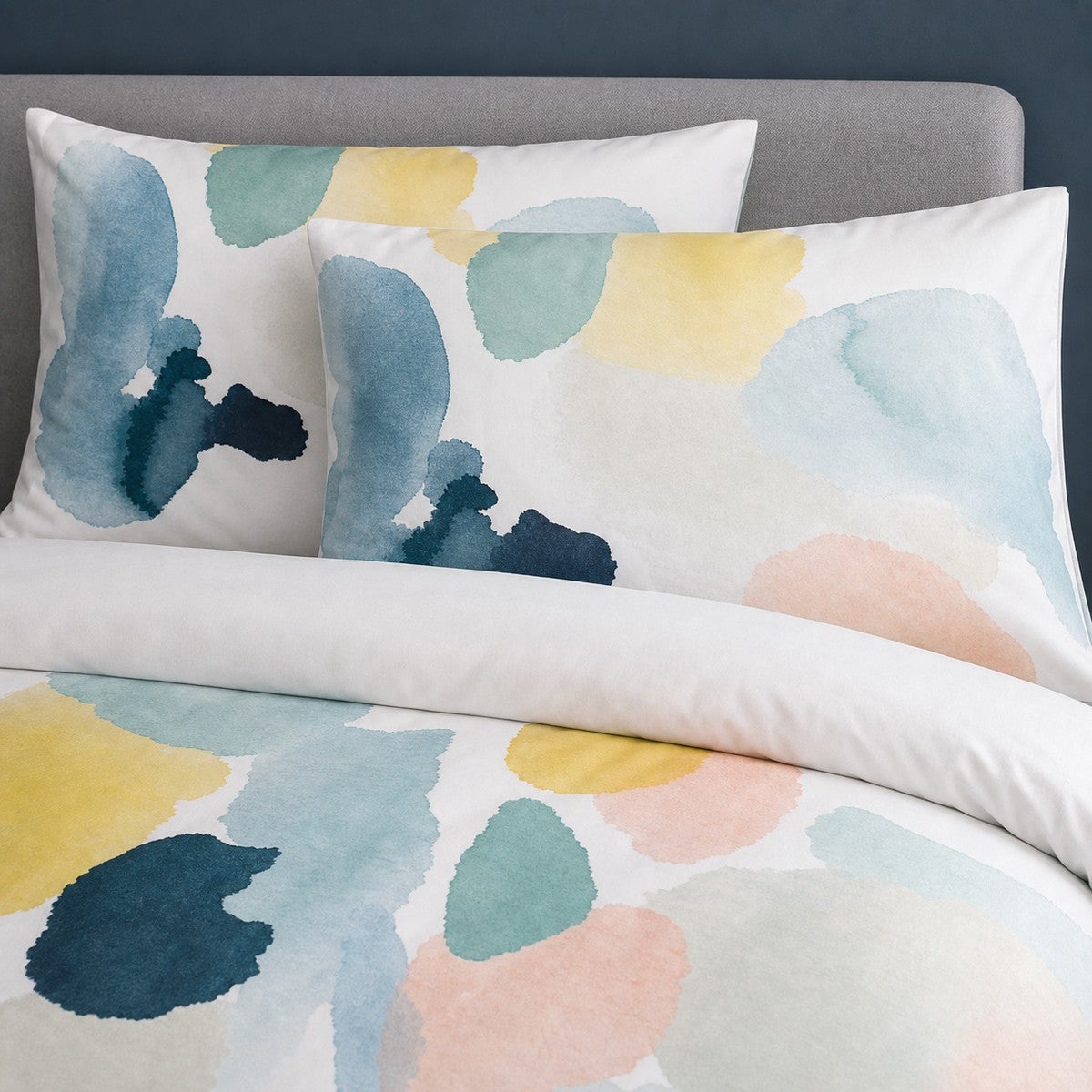 Close-up of matching Solice 100% Cotton Duvet Cover Set pillowcases showing the pattern and fabric detail