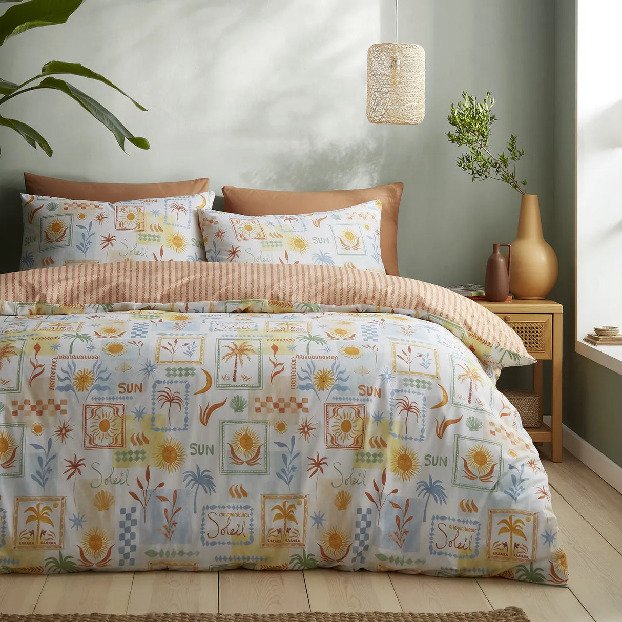 Fusion Soleil Mediterranean Print Cotton Blend Duvet Cover Set 4