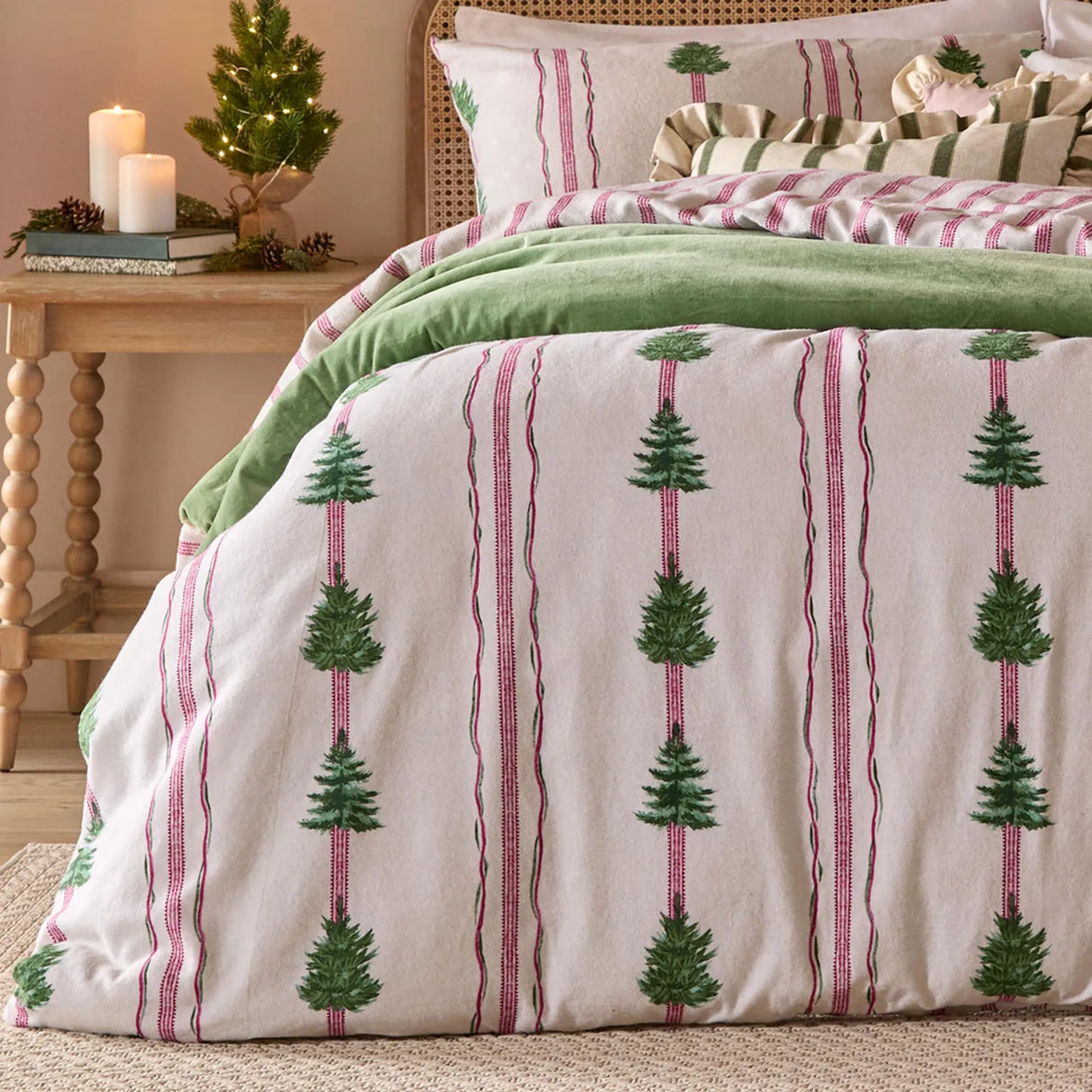Spruce Stripe Reversible Brushed Cotton Duvet Cover Set image 3