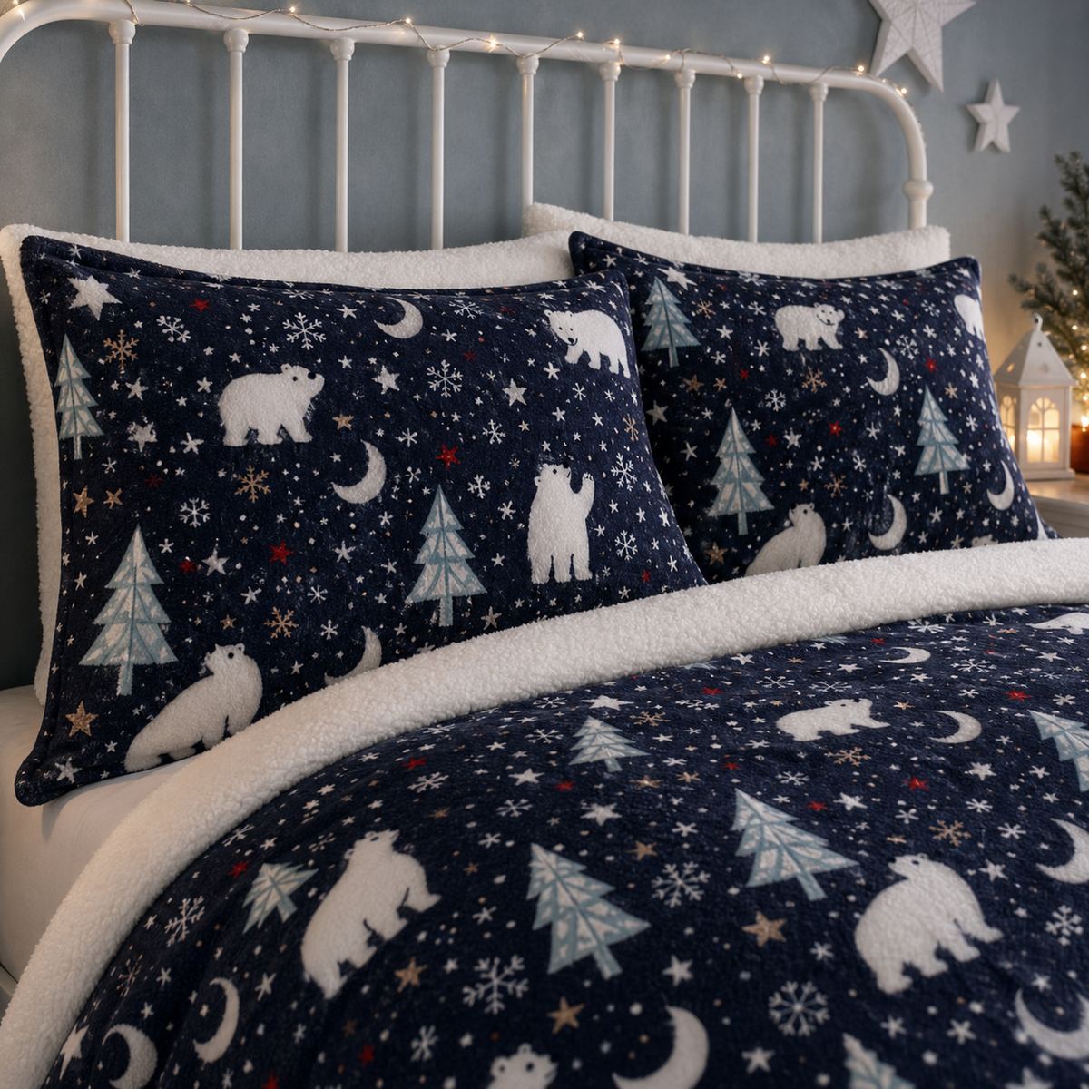 Close-up of matching Starry Night Cosy Microfibre Duvet Cover Set pillowcases showing the pattern and fabric detail