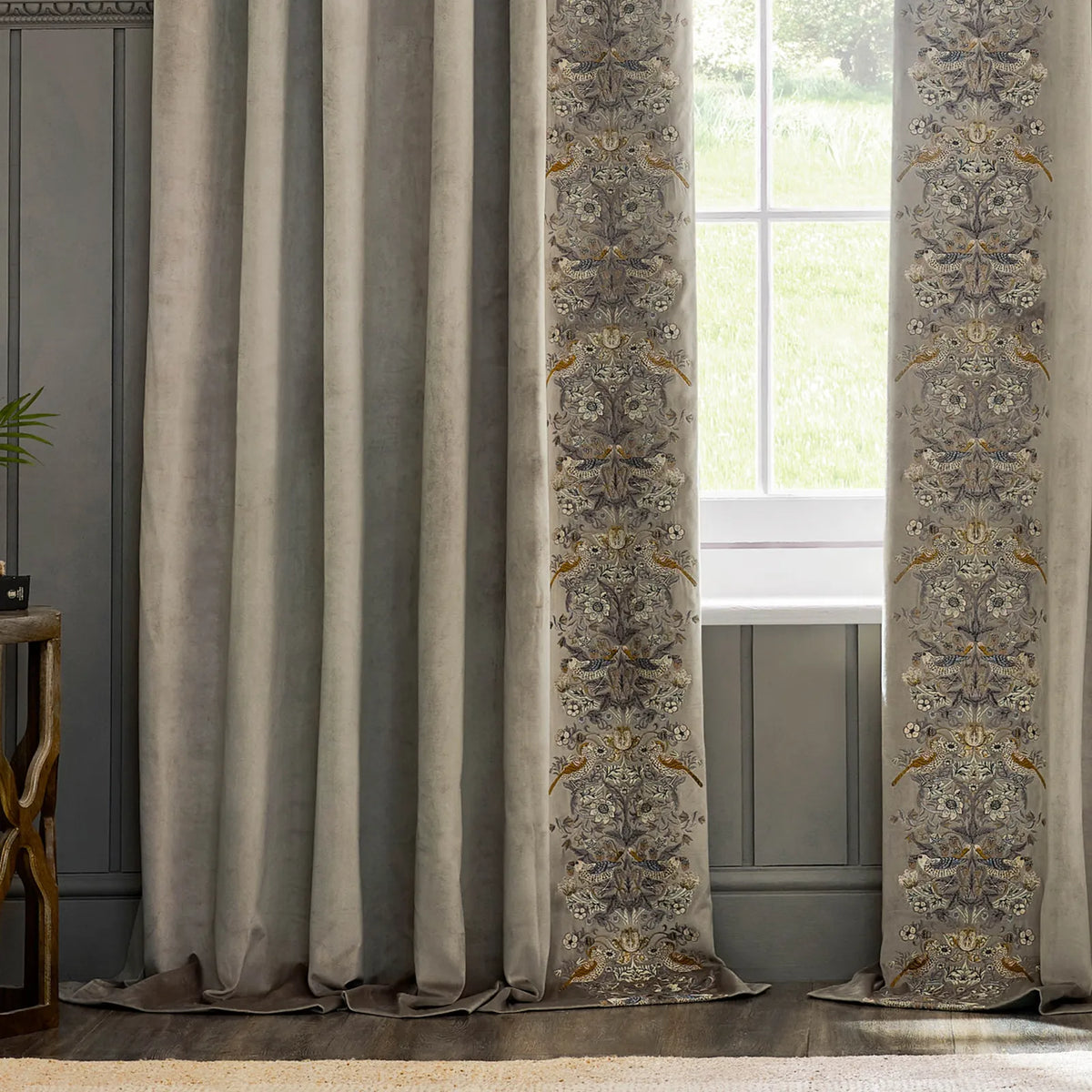 Strawberry Thief Embroidery Biscuit Velvet Thermal Blackout Dimout Pencil Pleat Curtains - additional product view 4