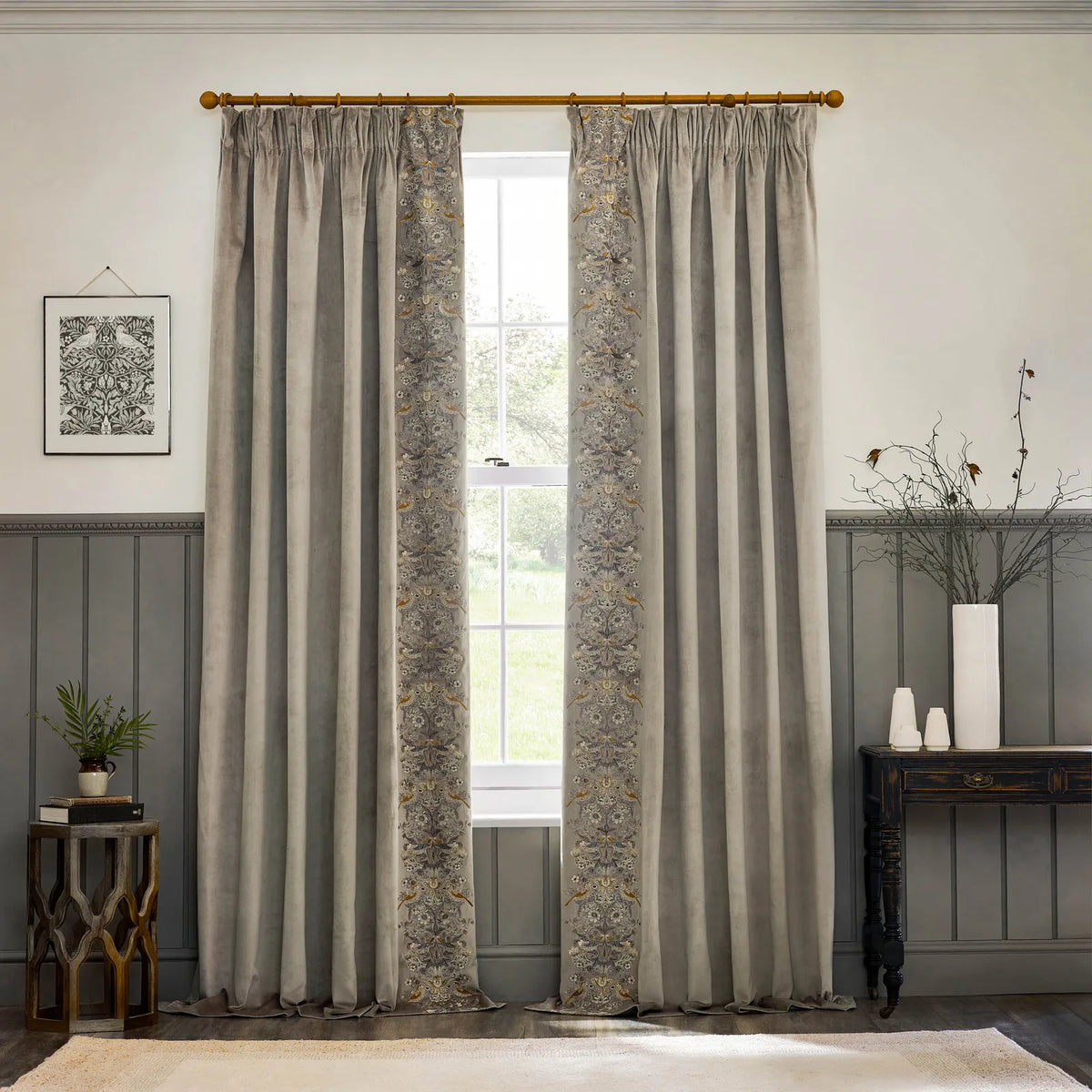 Strawberry Thief Embroidery Biscuit Velvet Thermal Blackout Dimout Pencil Pleat Curtains - additional product view 6